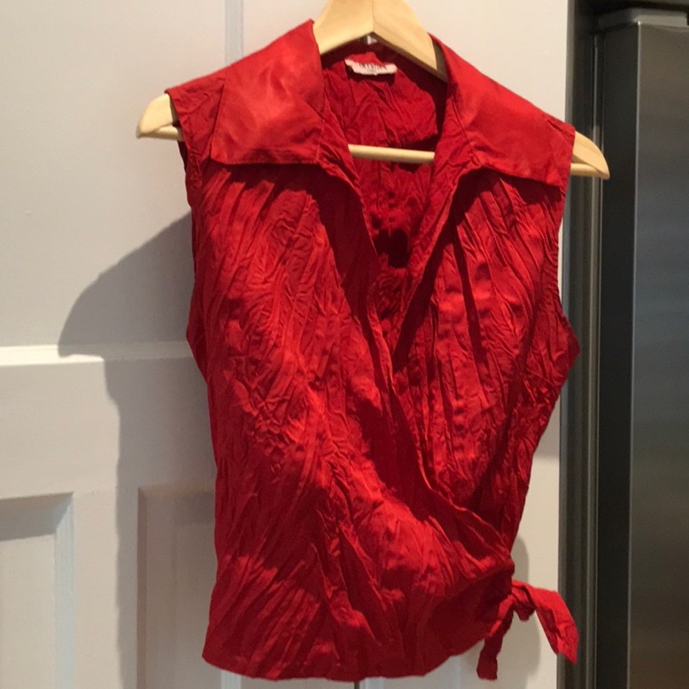 Red Sleeveless Ruched Wrap Blouse